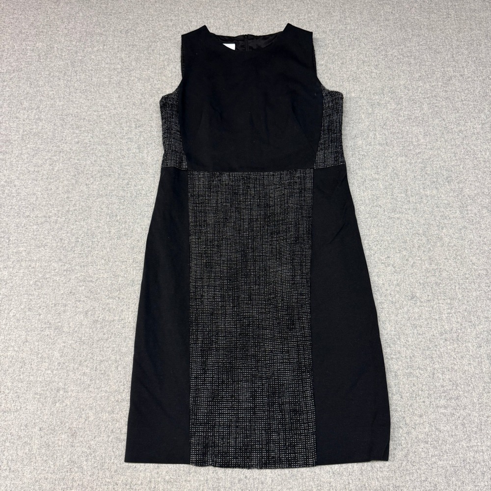 Akris Punto Sleeveless Sheath Dress 10 Black White Colorblock Tweed Panel Zip